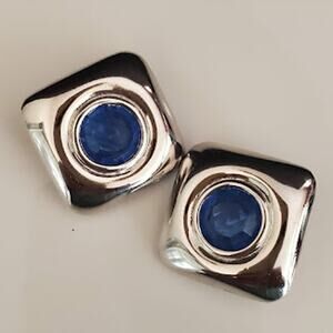Vintage Swarovski S.A.L. Earrings Rhodium Plated‎ Blue Crystals Clip On Signed